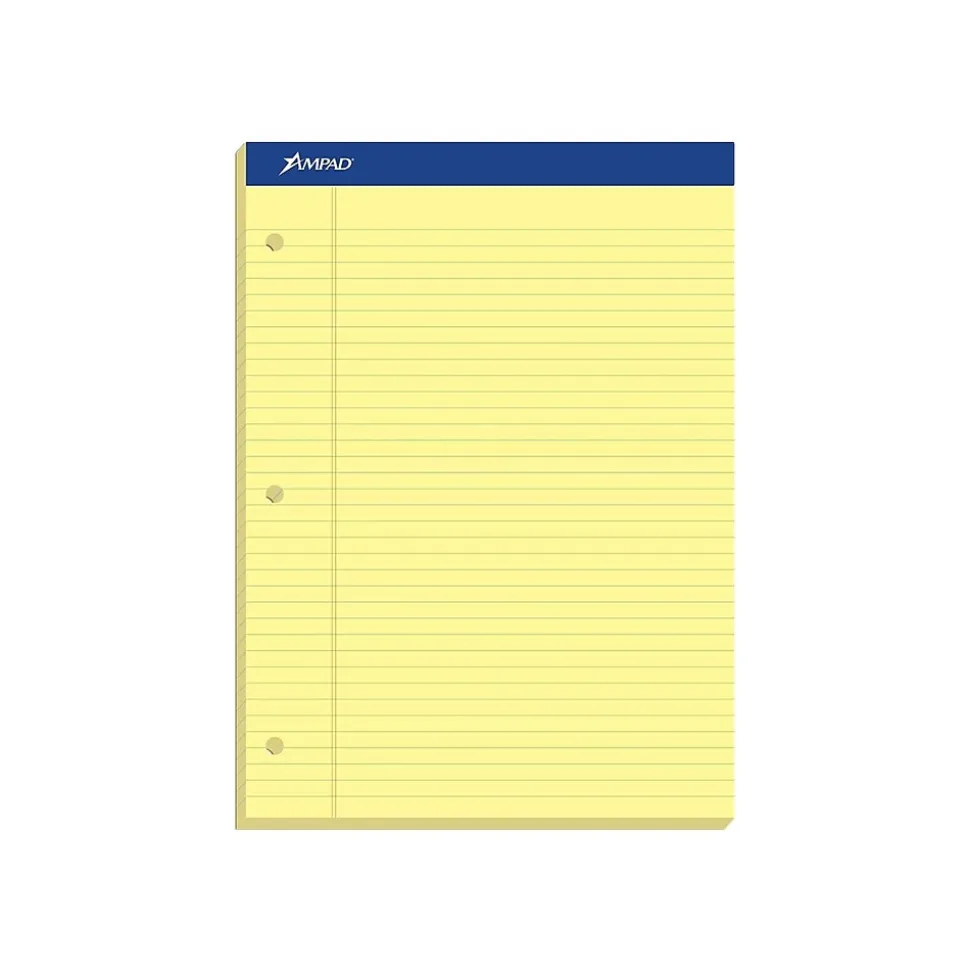 Ampad Notepad, 8.5" x 11.75", Narrow, Canary, 100 Sheets/Pad (TOP 20-246)