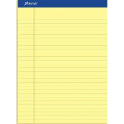 Ampad Notepads, 8.5" x 11.75", Wide Ruled, Canary, 50 Sheets/Pad, 12 Pads/Pack (TOP20-220)