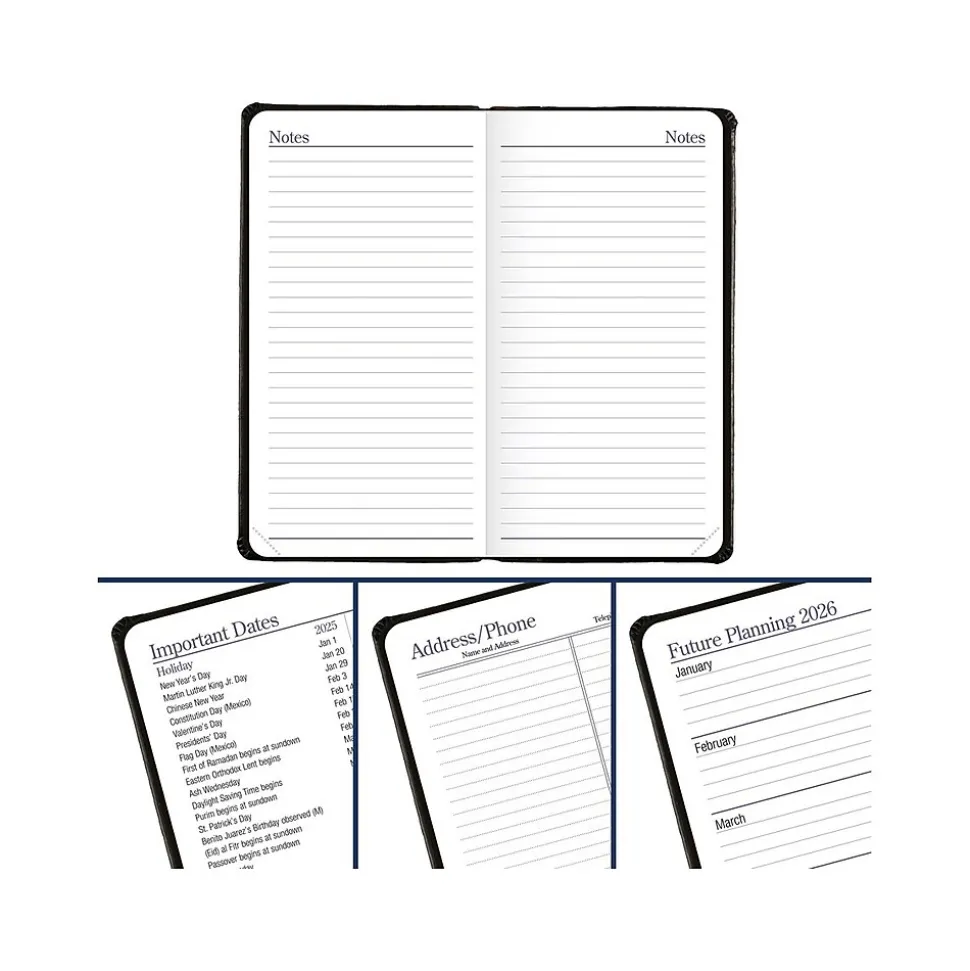 AT-A-GLANCE Fine Pocket Hardcover Diary, 3" x 6", Ruled, Black/Brown (74-02-05-25)