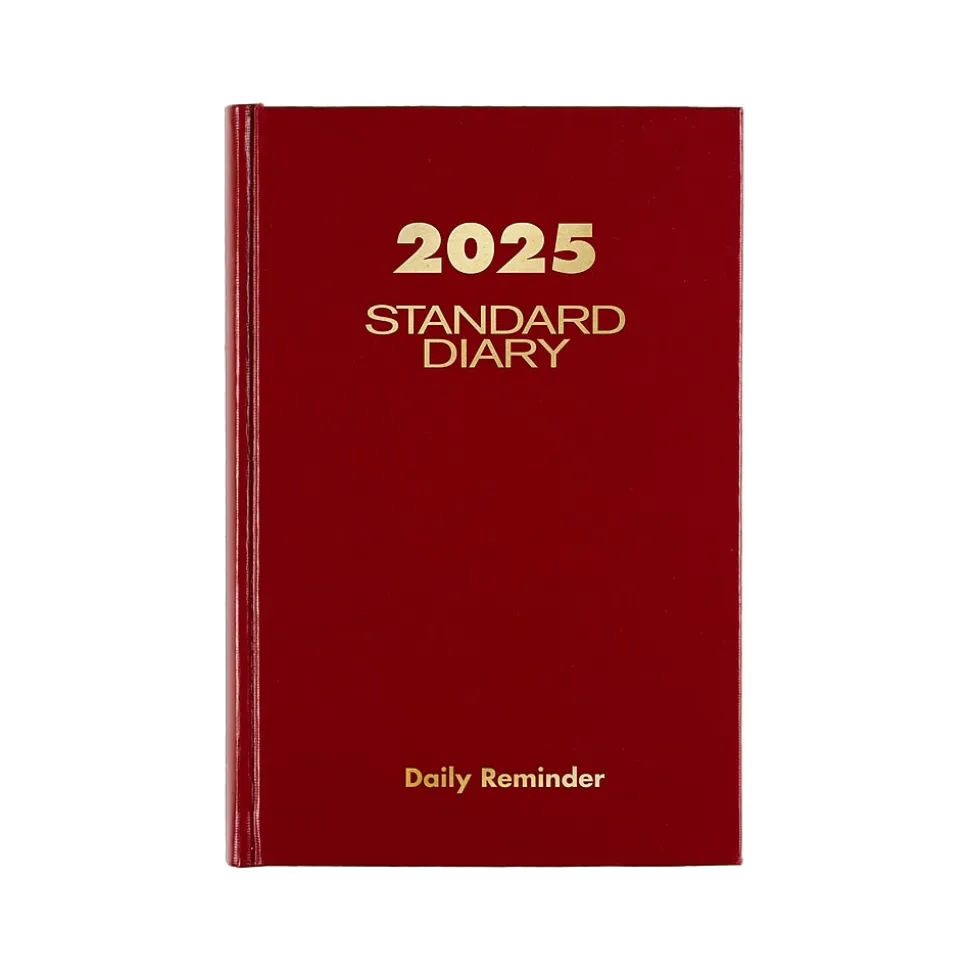 AT-A-GLANCE Standard Hardcover 2025 Daily Diary, 5.75" x 8.25", Wide-Ruled, Red (SD387-13-25)