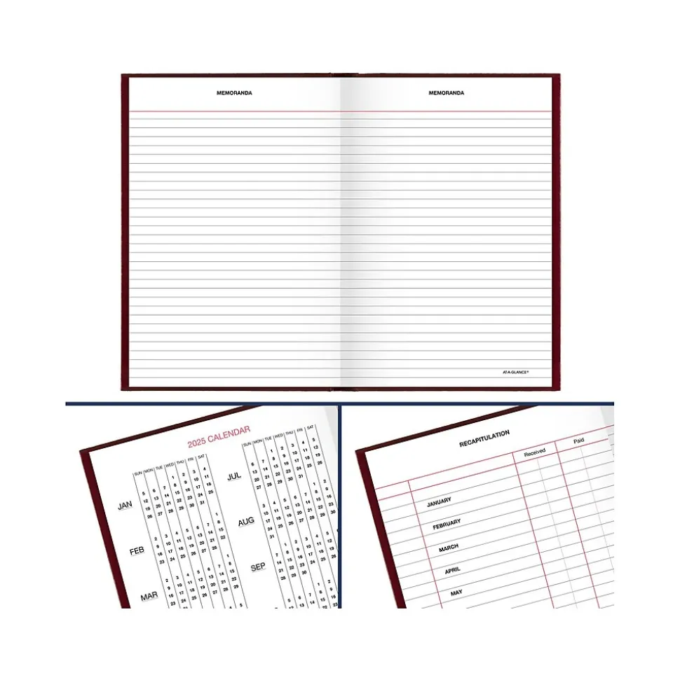 AT-A-GLANCE Standard Hardcover 2025 Daily Diary, 5.75" x 8.25", Wide-Ruled, Red (SD387-13-25)