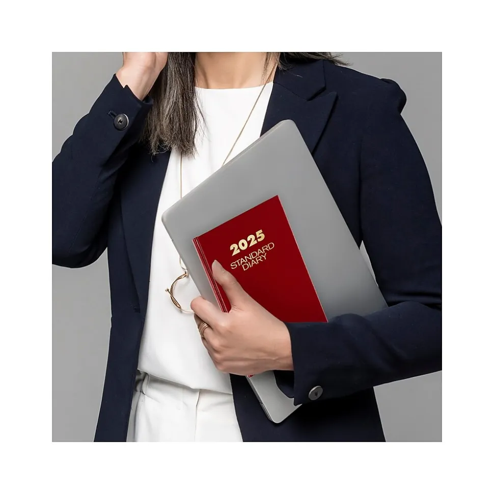 AT-A-GLANCE Standard Hardcover 2025 Daily Diary, 5.75" x 8.25", Wide-Ruled, Red (SD387-13-25)