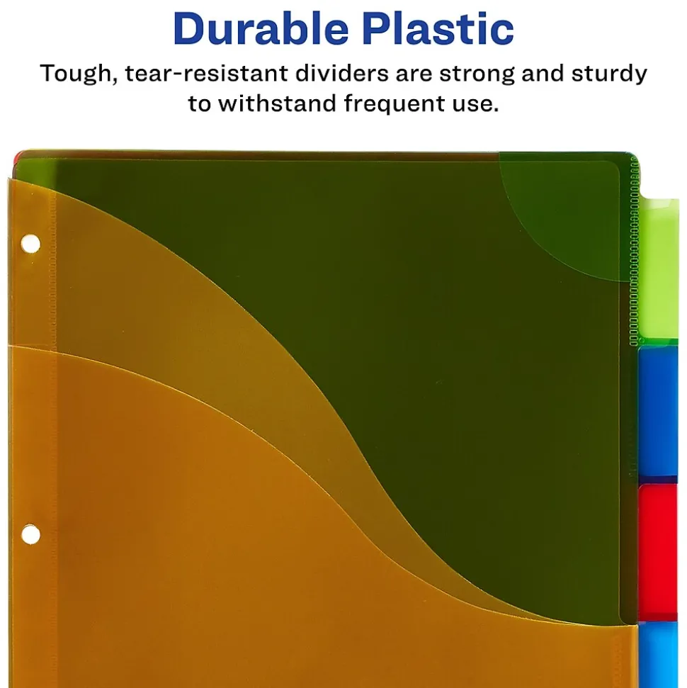 Avery Big Tab Corner Lock Insertable Plastic Dividers with 3 Pockets, 5 Tabs, Multicolor (11273)