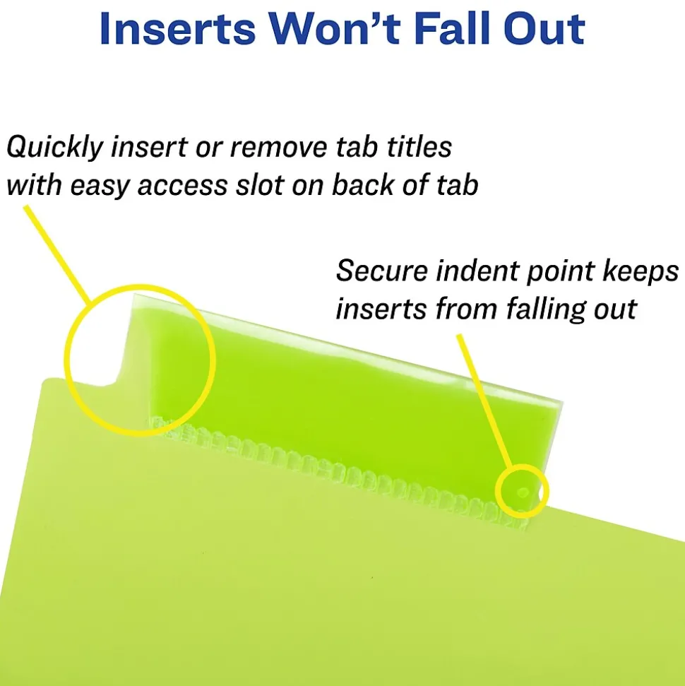 Avery Big Tab Corner Lock Insertable Plastic Dividers with 3 Pockets, 5 Tabs, Multicolor (11273)