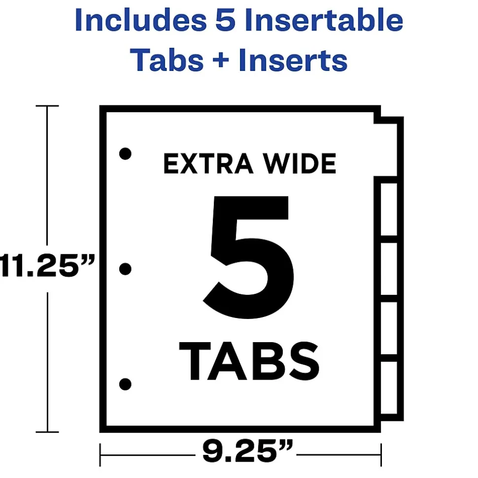 Avery Big Tab Insertable Plastic Dividers with 2 Pockets, 5 Tabs, Multicolor (11906)