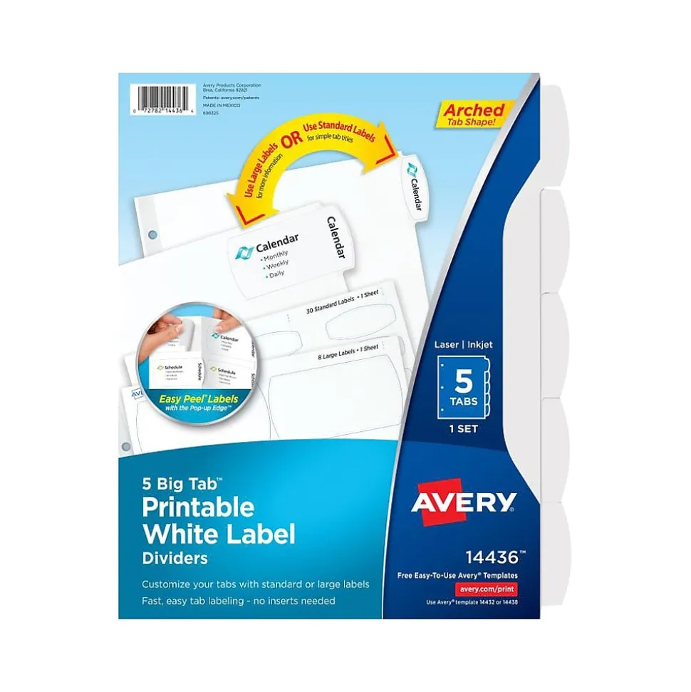 Avery Big Tab Printable Divider, 5-Tab, White (14436)