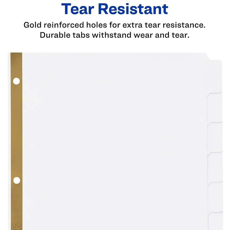 Avery Big Tab Write & Erase Paper Divider, 8 Tabs, White/Gold Reinforced, 1 Set (23078)