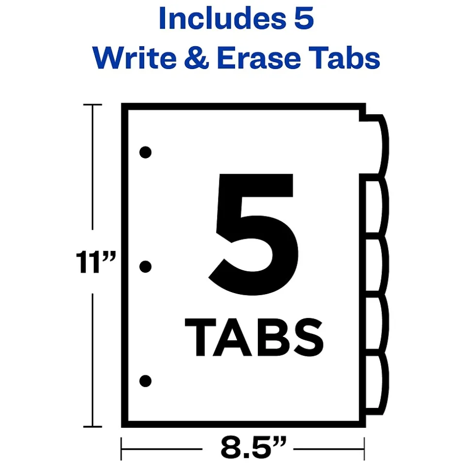 Avery Big Tab Write & Erase Plastic Dividers, 5 Tabs, Bright Multicolor (16129)