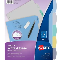 Avery Big Tab Write & Erase Plastic Dividers, 5 Tabs, Multicolor (16170)