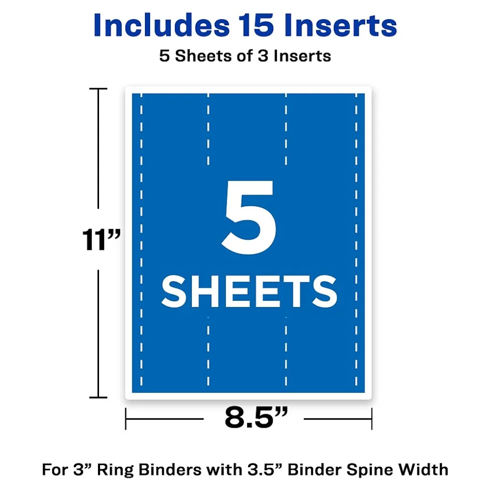 Avery Binder Spine Inserts, 3" Spine Width, White, 15/Pack (89109)