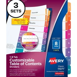 Avery Customizable Table of Contents Divider, Multicolor, 3 Sets/Pack (11071)