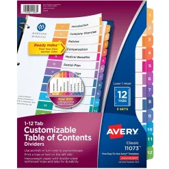 Avery Customizable Table of Contents Dividers, 12-Tab, Multicolor, 3 Sets/Pack (11073)