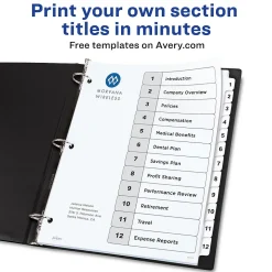 Avery Customizable Table of Contents Dividers, 12-Tabs, White, 3 Sets/Pack (11078)