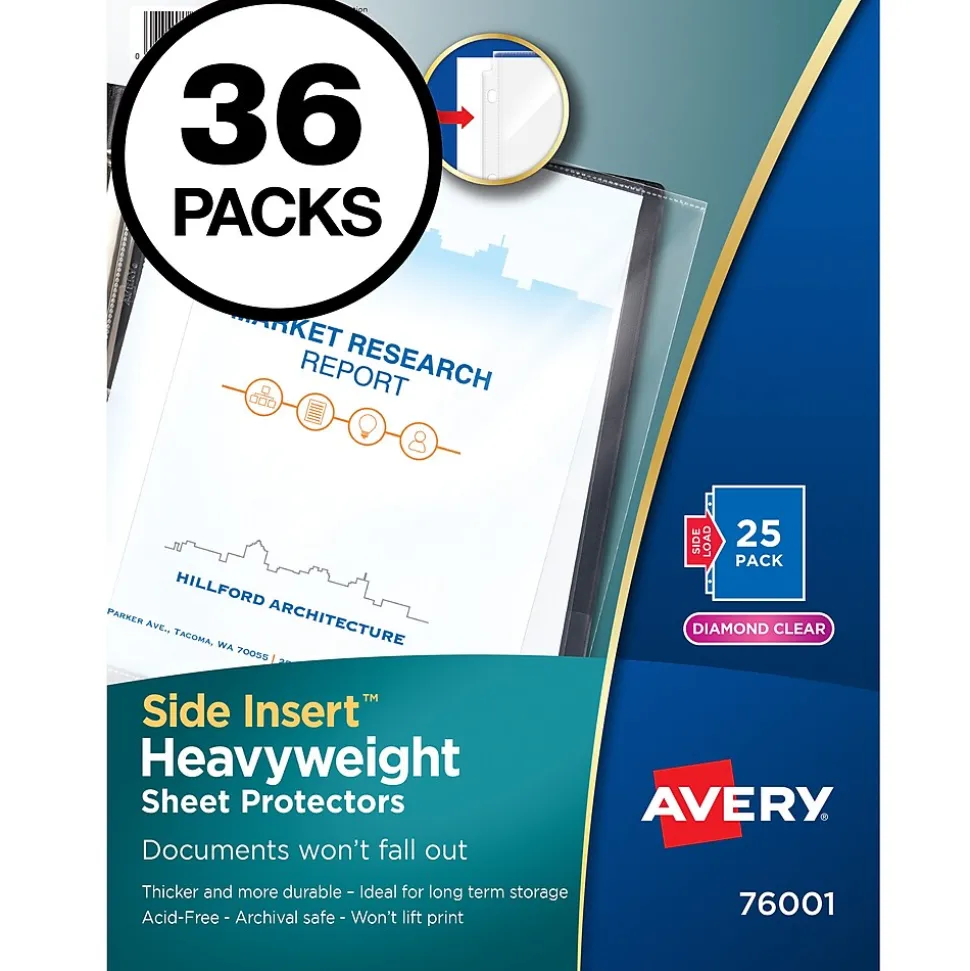 Avery Diamond Clear Side Insert Sheet Protectors, Heavyweight, 900/Carton (76001)