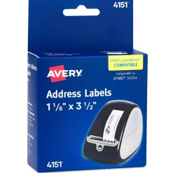 Avery Direct Thermal Roll Multipurpose Labels, 1-1/8" x 3-1/2", Clear, 120 Labels/Box (4151)