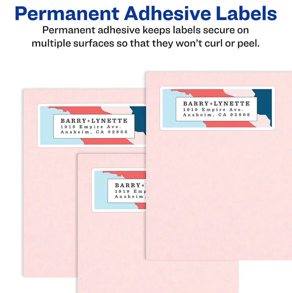 Avery Easy Peel Inkjet Address Labels, 1-1/3" x 4", White, 1,400 Labels/Box (8462)