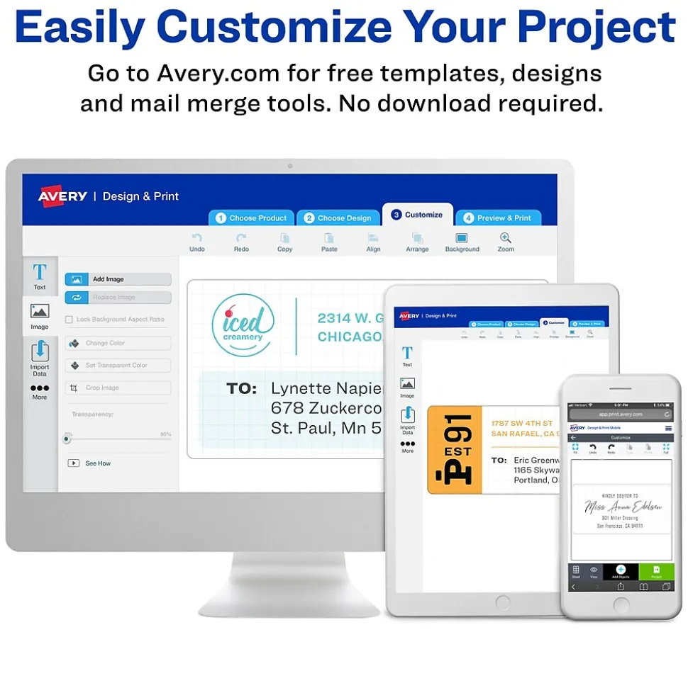 Avery Easy Peel Inkjet Address Labels, 1-1/3" x 4", White, 1,400 Labels/Box (8462)