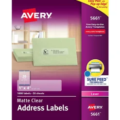 Avery Easy Peel Laser Address Labels, 1" x 4", Clear, 1,000 Labels/Box (5661)
