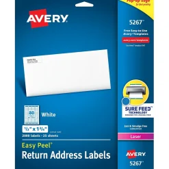 Avery Easy Peel Laser Return Address Labels, 1/2" x 1-3/4", White, 2,000 Labels/Pack (5267)