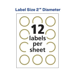 Avery Easy Peel Laser/Inkjet Round Labels, 2" Dia, White with Metallic Gold Borders, 120 Labels/Pack (22876)