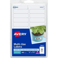 Avery Easy Peel Laser/Inkjet Multipurpose Labels on 4" x 6" Sheets, 1/2" x 1-3/4", White, 840 Labels/Pack (5422)