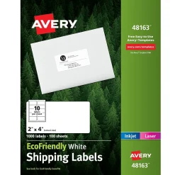 Avery EcoFriendly Laser/Inkjet Shipping Labels, 2" x 4", White, 1,000 Labels/Box (48163)