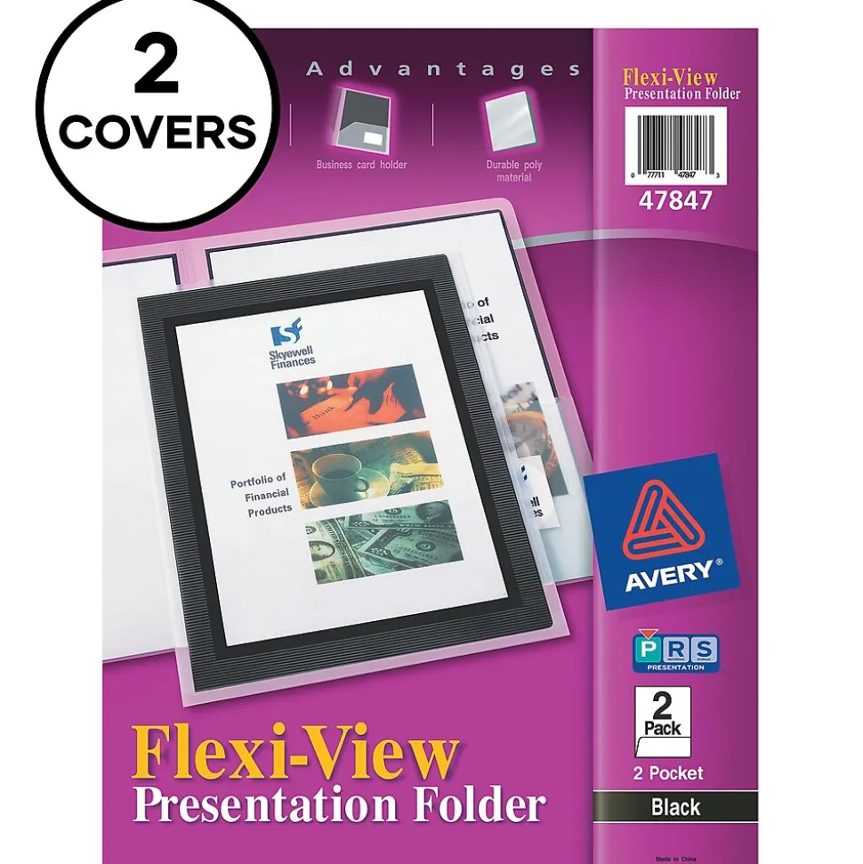 Avery Flexi-View 2-Pocket Presentation Folders, Black, 2/Pack (47847)
