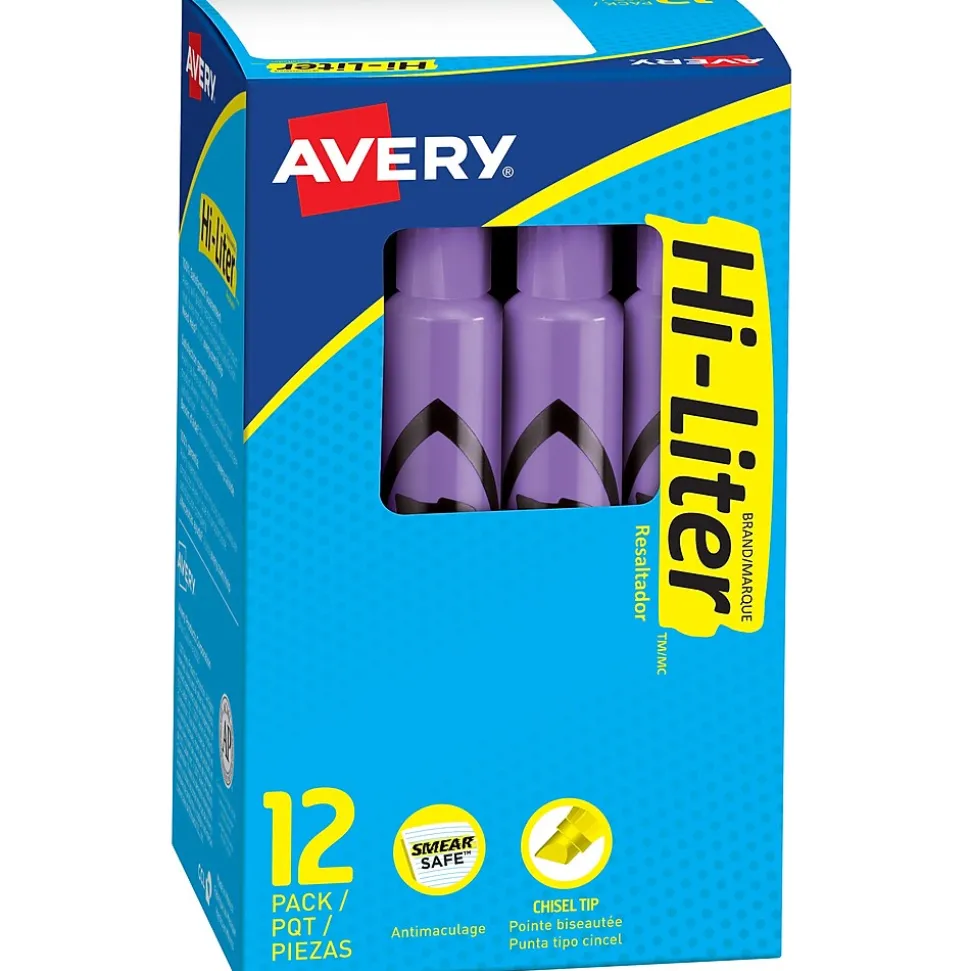 Avery Hi-Liter Tank Highlighter, Chisel Tip, Purple, Dozen (24060)