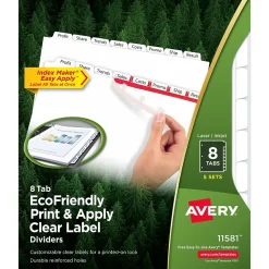 Avery Index Maker EcoFriendly Paper Dividers with Print & Apply Label Sheets, 8 Tab, White, 5 Sets/Pack (11581)