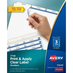 Avery Index Maker Paper Dividers with Print & Apply Label Sheets, 3 Tabs, White, 25 Sets/Pack (11445)