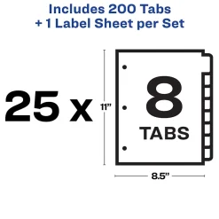 Avery Index Maker Paper Dividers with Print & Apply Label Sheets, 8 Tabs, White, 25 Sets/Pack (11447)
