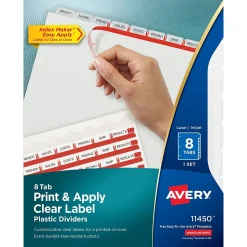 Avery Index Maker Plastic Dividers with Print & Apply Label Sheets, 8 Tabs, Frosted White (11450)