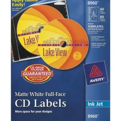 Avery Inkjet Media Labels, White Matte, 40 Disc and 80 Spine Labels/Pack (8960)