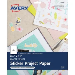 Avery Inkjet Multipurpose Sticker Paper, 8.5" x 11", White, 15 Stickers/Pack (3383)