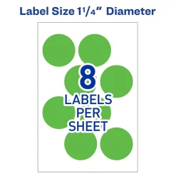 Avery Laser Color Coding Labels, 1 1/4" Dia., Neon Green, 8/Sheet, 50 Sheets/Pack (5498)