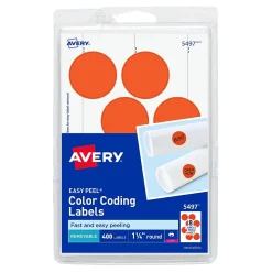 Avery Laser Color Coding Labels, 1 1/4" Dia., Neon Red, 8/Sheet, 50 Sheets/Pack (5497)