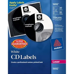 Avery Laser Media Labels, White Matte, 40 Disc and 80 Spine Labels/Pack (5692)