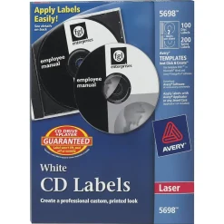 Avery Laser Media Labels, White Matte, 100 Disc and 200 Spine Labels/Pack (5698)