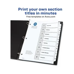 Avery Ready Index Table of Contents Paper Dividers, 1-8 Tabs, White, 6 Sets/Pack (11822)