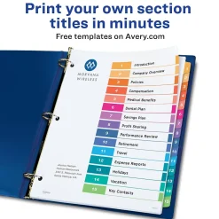Avery Ready Index Table of Contents Pre-Printed Paper Dividers, 15 Tabs, Multicolor, 1 Set (11143)