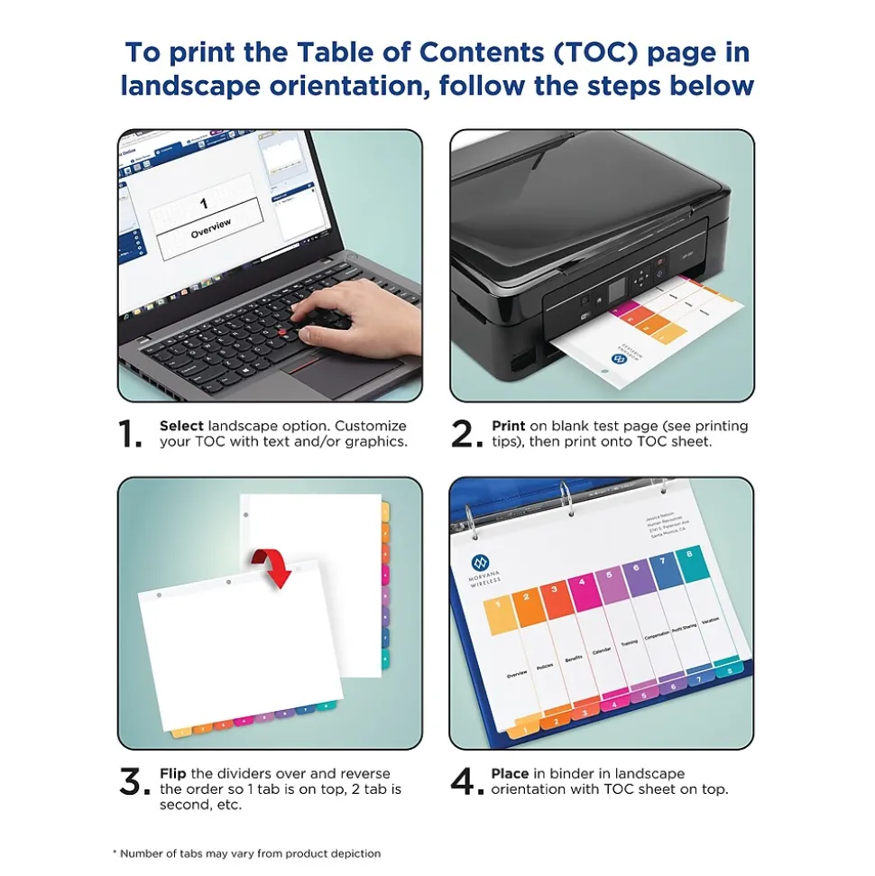 Avery Ready Index Table of Contents Pre-Printed Numeric Paper Divider, 12 Tabs, Multicolor, 1 Set (11141)