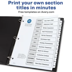 Avery Ready Index Table of Contents Paper Dividers, Jan-Dec Tabs, White (11126)