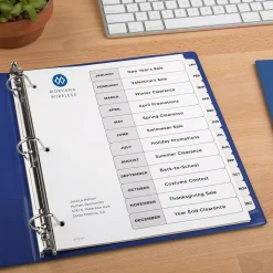 Avery Ready Index Table of Contents Paper Dividers, Jan-Dec Tabs, White (11126)