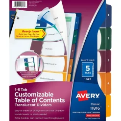 Avery Ready Index Table of Contents Plastic Dividers, 1-5 Tabs, Multicolor (11816)