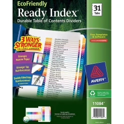 Avery Ready Index Table of Contents EcoFriendly Paper Dividers, 1-31 Tabs, Multicolor (11084)