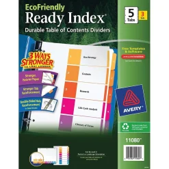 Avery Ready Index Table of Contents EcoFriendly Paper Dividers, 1-5 Tabs, Multicolor, 3 Sets/Pack (11080)