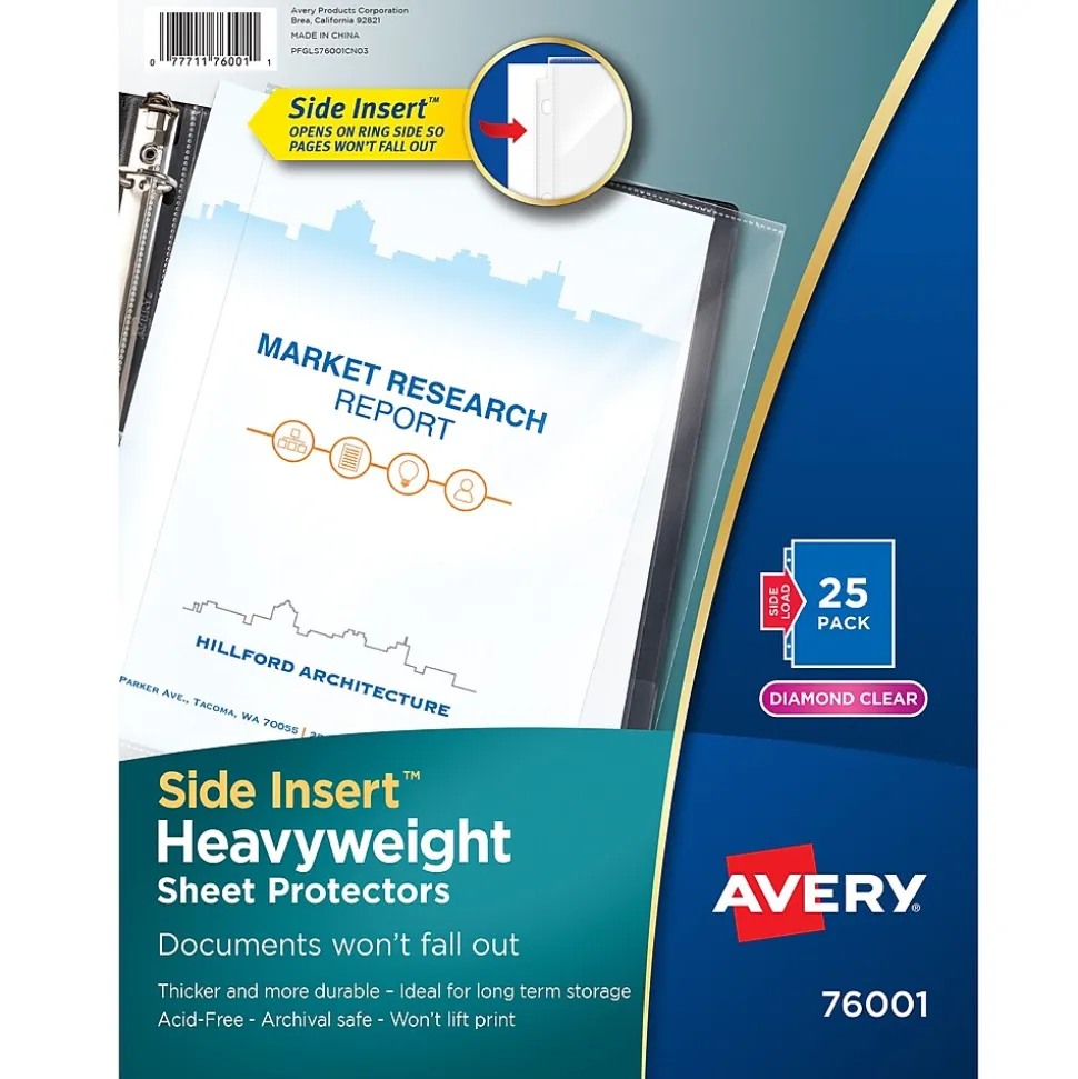 Avery Side Insert Sheet Protectors, Diamond Clear, 25/Pack (15935-CC/76001)