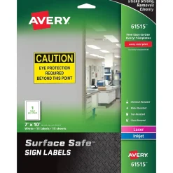 Avery Surface Safe Laser/Inkjet Label Safety Signs, 7" x 10", White, 15 Labels/Pack (61515)
