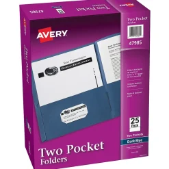 Avery Two-Pocket Folders, Dark Blue, 25/Box (47985)