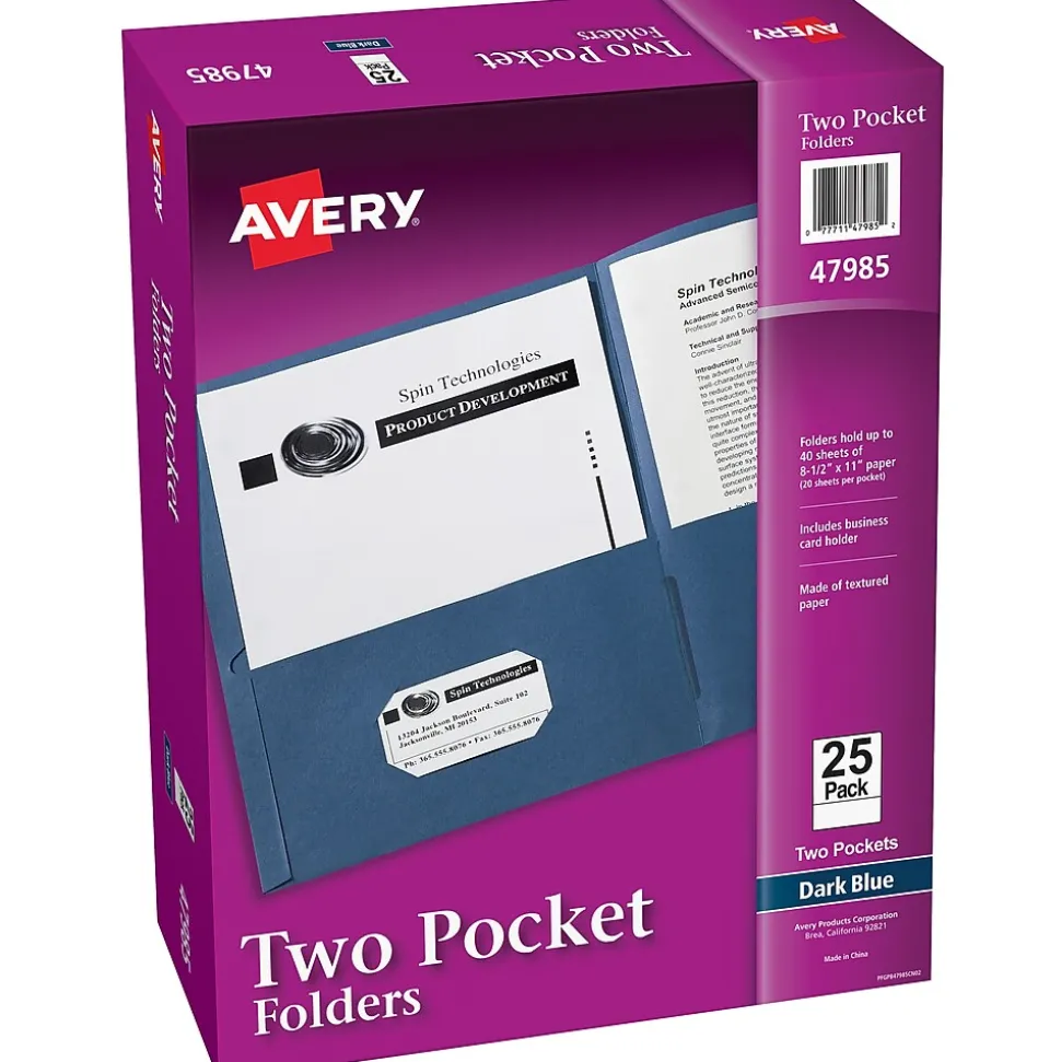 Avery Two-Pocket Folders, Dark Blue, 25/Box (47985)